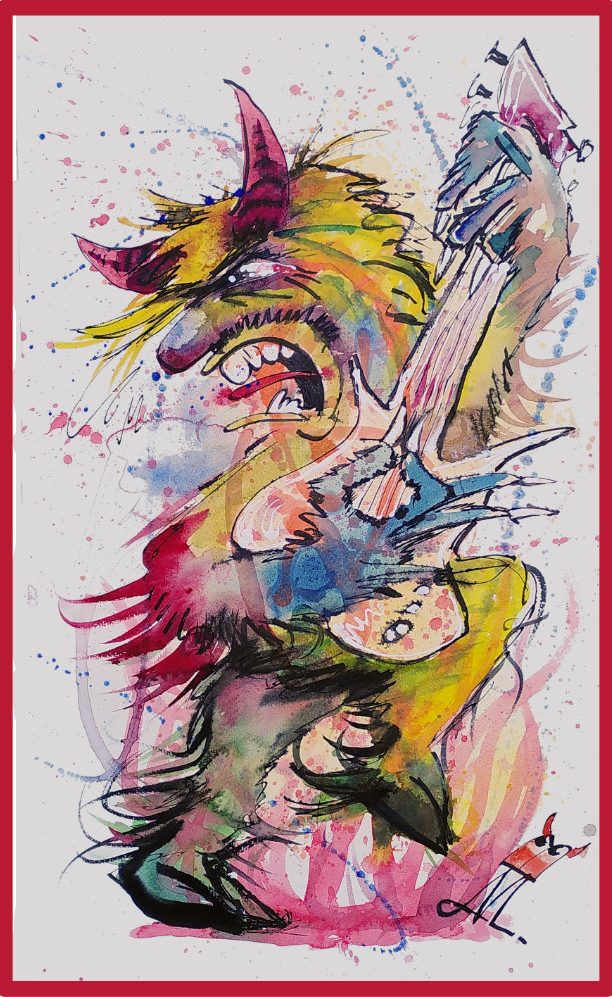  live Painting künstlerische Unterhaltung Teufel spielt Gitarre